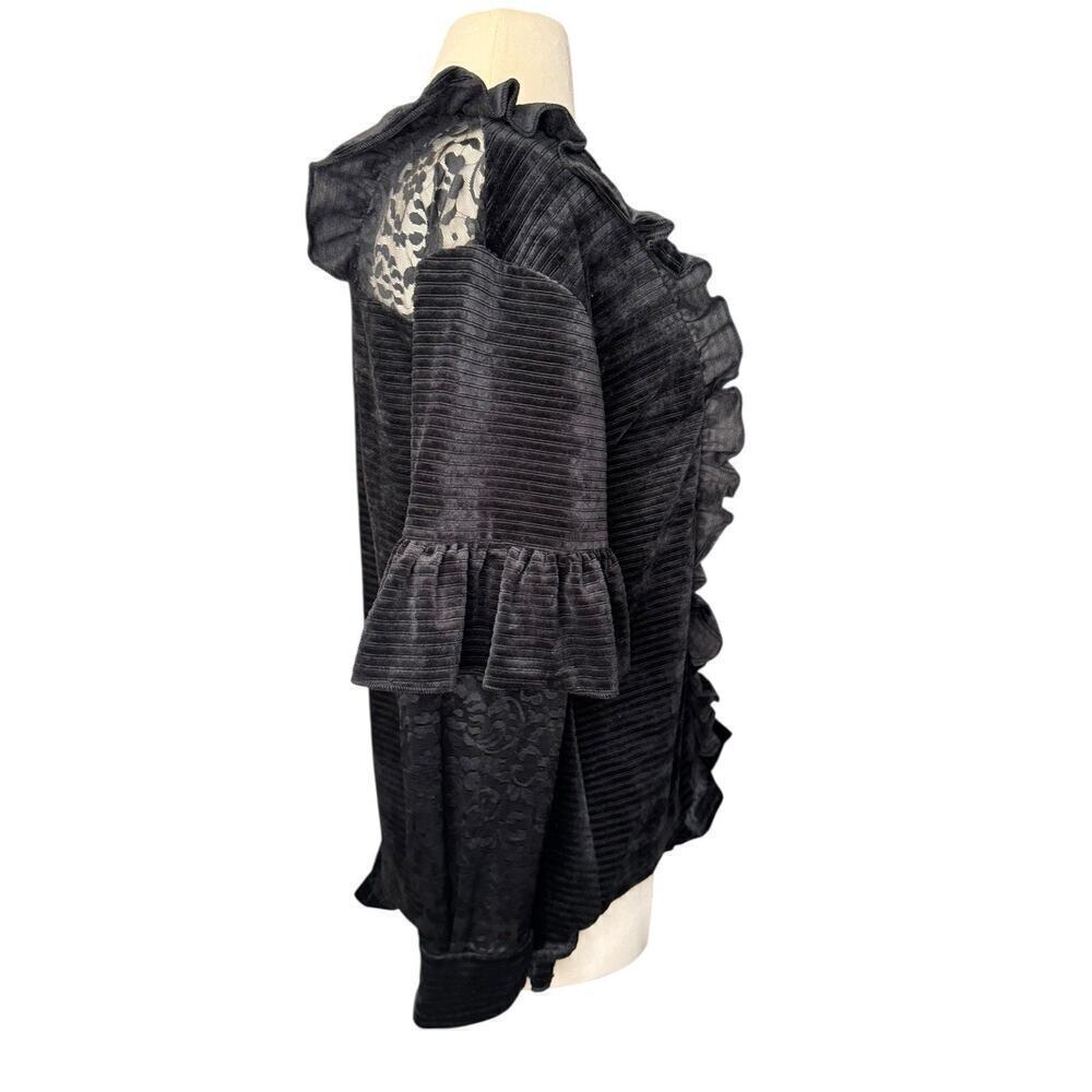 POL NEW Black Velvet Lace Victorian Style Top Small Ruffles Cosplay Whimsy Goth - Picture 8 of 9